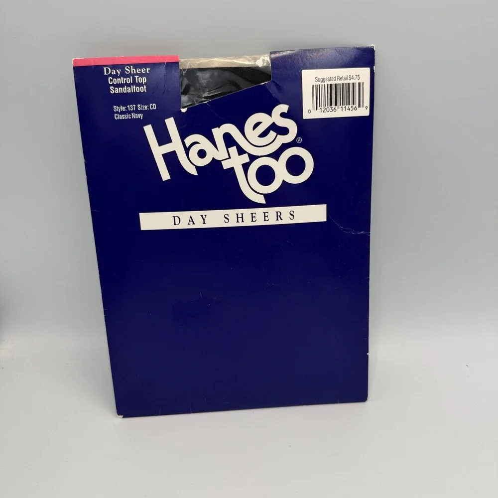 Vintage Hanes Too Day Sheers Control Top Pantyhose Classic Navy CD 137